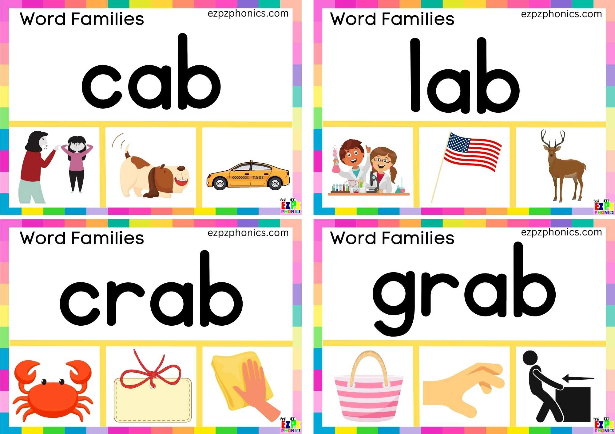ab Word Family Read the Word and Clip the Correct Image. Clip Card Activity for Kids Set 2